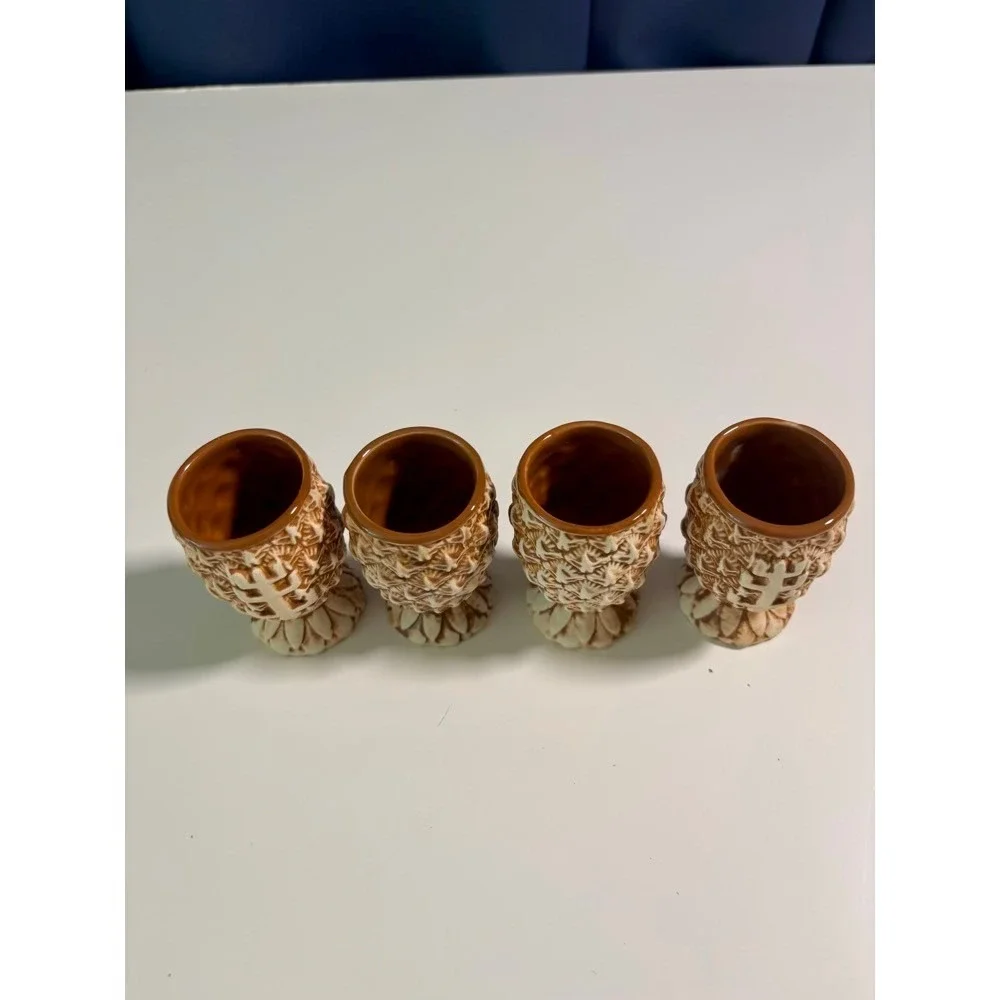 NEW Plantation Rum Pineapple Tiki Shot Glasses Brown Ceramic Barware Retro